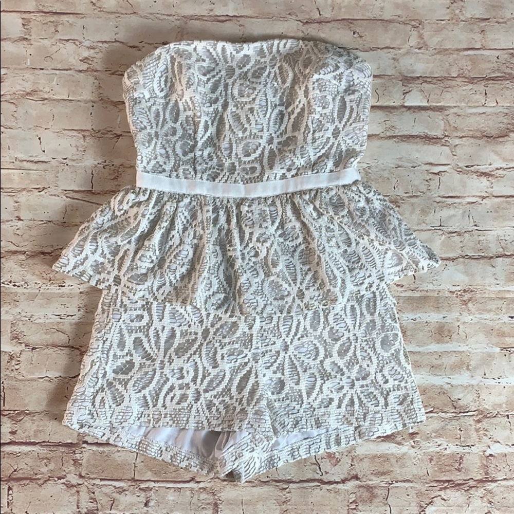 Topshop Strapless Crochet Romper Lace Peplum
